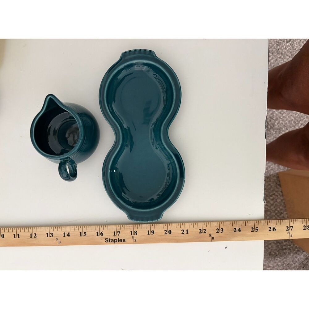 2 PC Teal Fiesta Platter and creamer